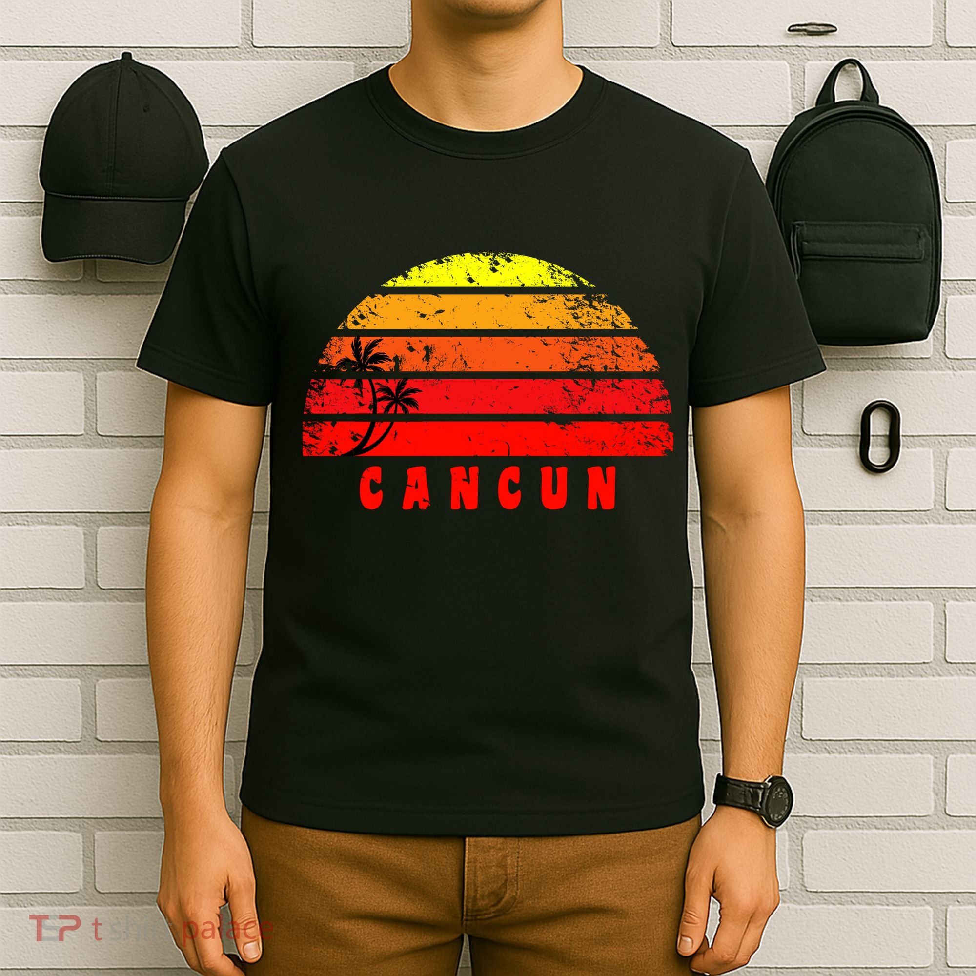 Vintage Sunset Cancun Mexico Palm Tree T-Shirt