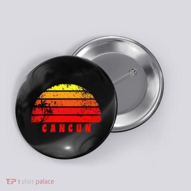 Vintage Sunset Cancun Mexico Palm Tree Button
