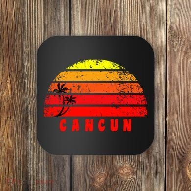 Vintage Sunset Cancun Mexico Palm Tree Coaster