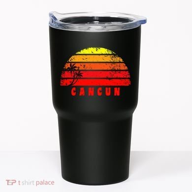 Vintage Sunset Cancun Mexico Palm Tree Tumbler