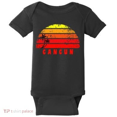 Vintage Sunset Cancun Mexico Palm Tree Baby Bodysuit