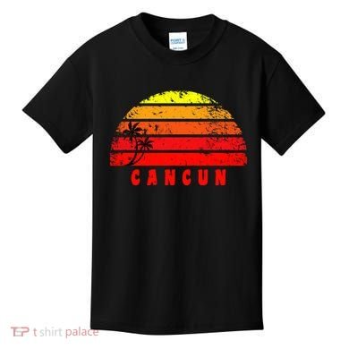 Vintage Sunset Cancun Mexico Palm Tree Kids T-Shirt