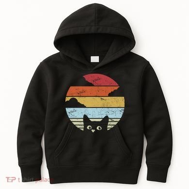 Vintage Sunset Cat Kids Hoodie