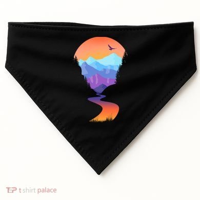 Vintage Sunset Mountain River USA-Made Doggie Bandana