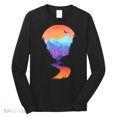 Vintage Sunset Mountain River Long Sleeve Shirt