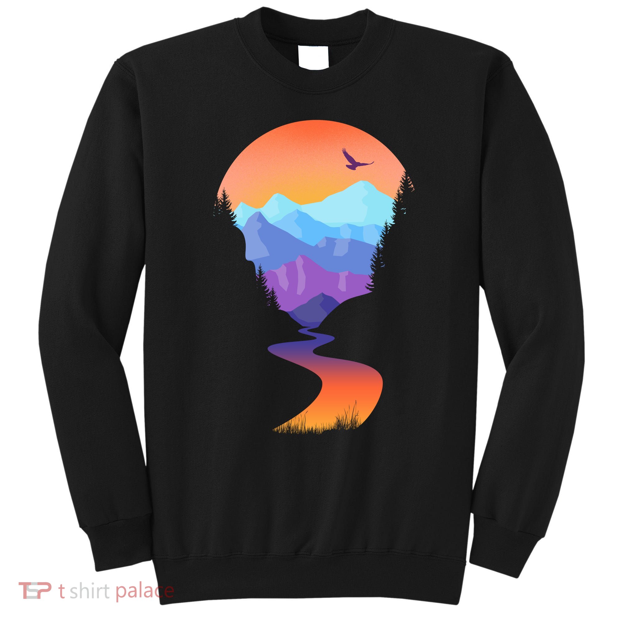 Vintage Sunset Mountain River Sweatshirt