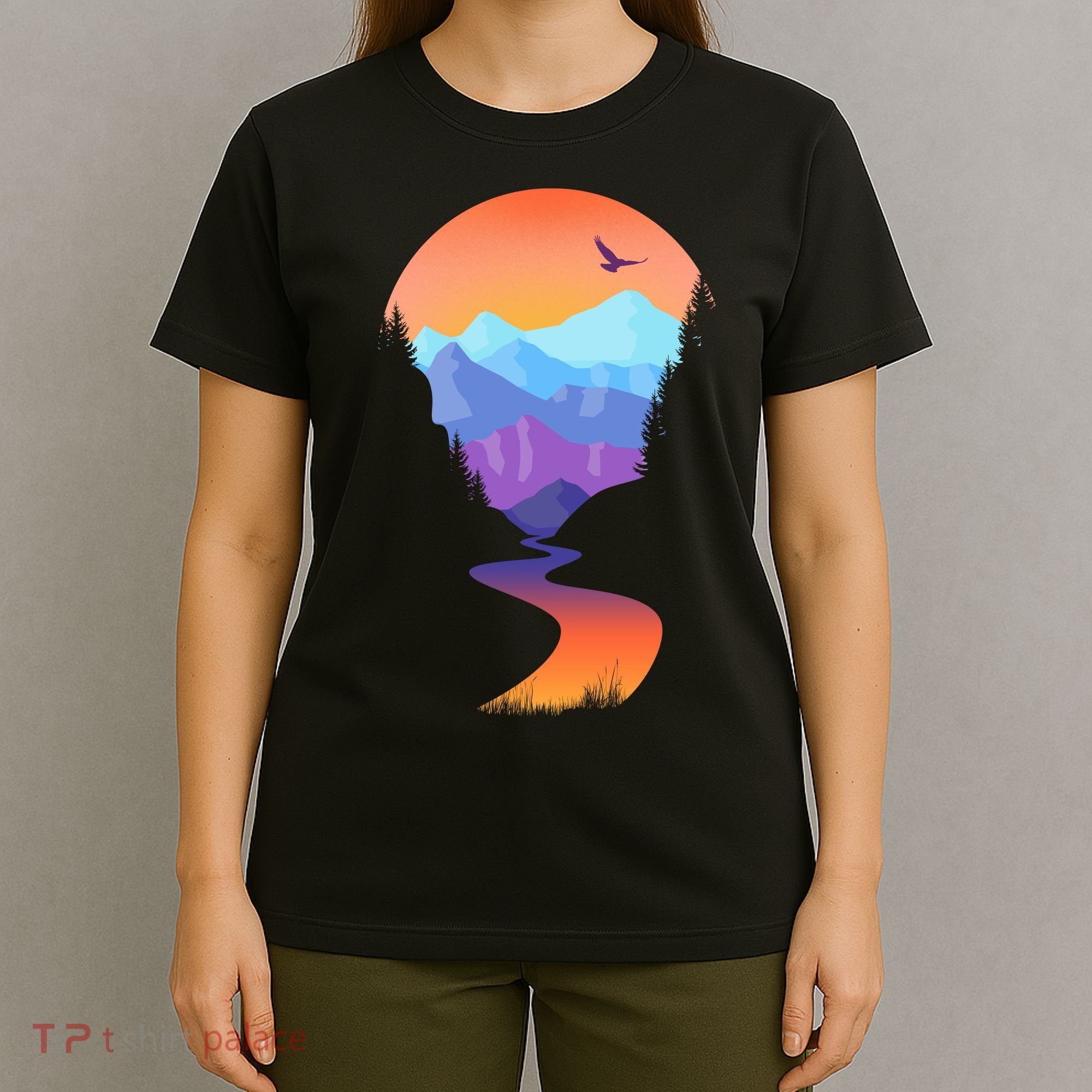 Vintage Sunset Mountain River T-Shirt