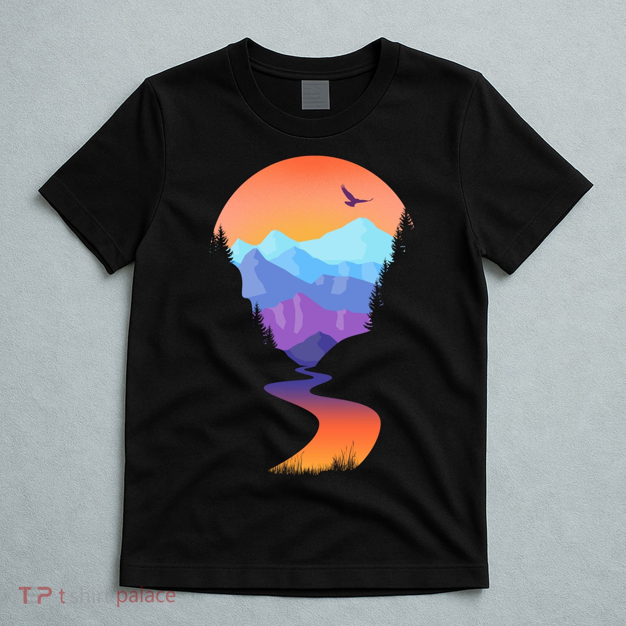 Vintage Sunset Mountain River T-Shirt