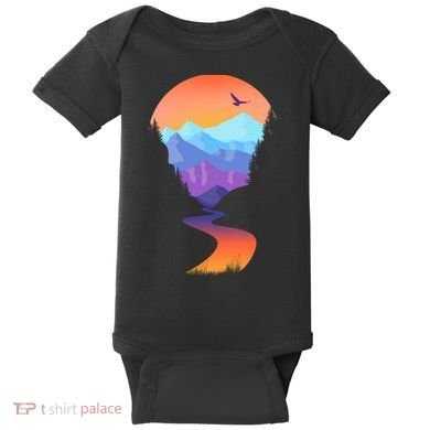 Vintage Sunset Mountain River Baby Bodysuit