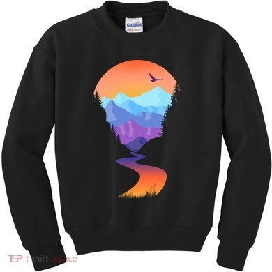 Vintage Sunset Mountain River Kids Sweatshirt
