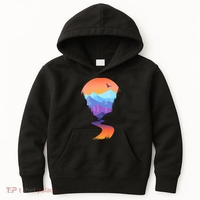 Vintage Sunset Mountain River Kids Hoodie
