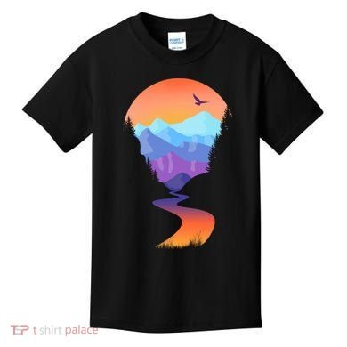 Vintage Sunset Mountain River Kids T-Shirt