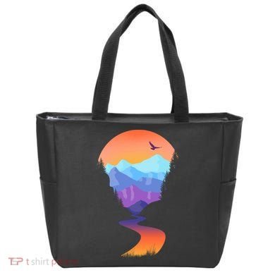 Vintage Sunset Mountain River Tote Bag