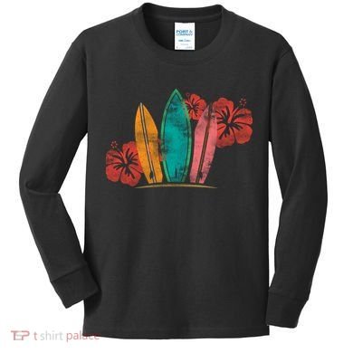 Vintage Surfing Emblem Kids Long Sleeve Shirt