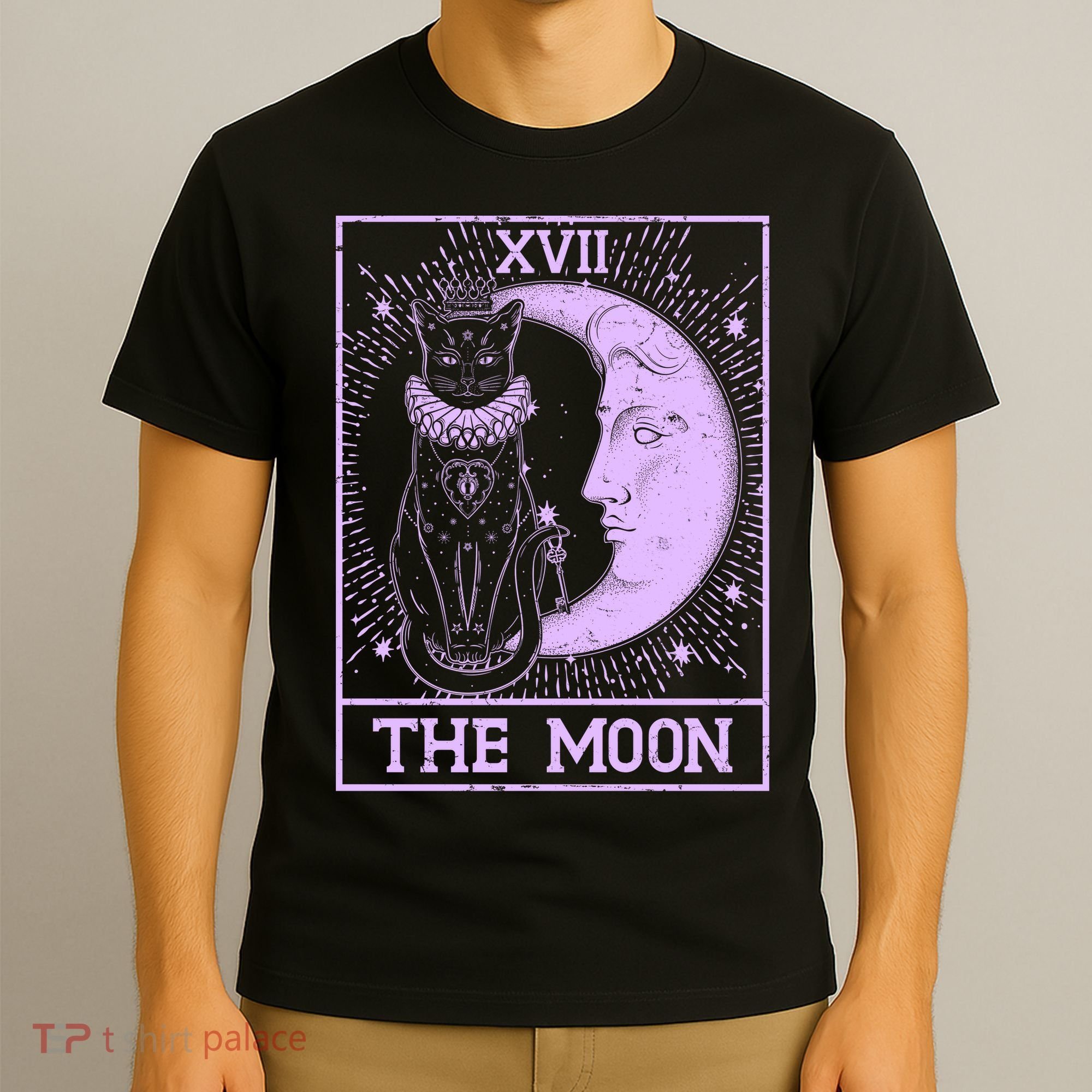 Vintage Tarot Card XVII The Moon Black Cat T-Shirt