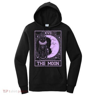 Vintage Tarot Card XVII The Moon Black Cat Women's Hoodie