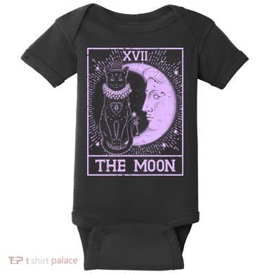Vintage Tarot Card XVII The Moon Black Cat Baby Bodysuit