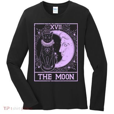 Vintage Tarot Card XVII The Moon Black Cat Women's Long Sleeve Shirt