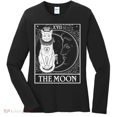 Vintage Tarot Card XVII The Moon Cat Women's Long Sleeve Shirt