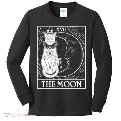 Vintage Tarot Card XVII The Moon Cat Kids Long Sleeve Shirt