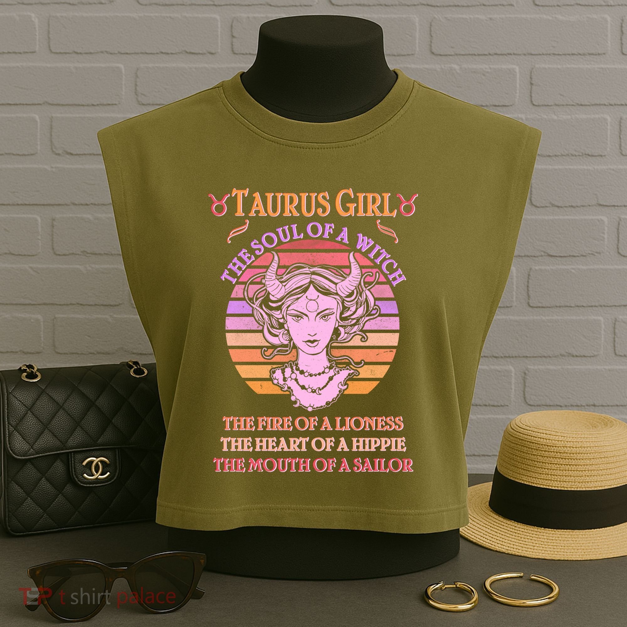 Vintage Taurus Girl Zodiac Birthday Garment-Dyed Women's Muscle Tee