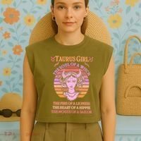 Vintage Taurus Girl Zodiac Birthday Garment-Dyed Women's Muscle Tee thumb 4