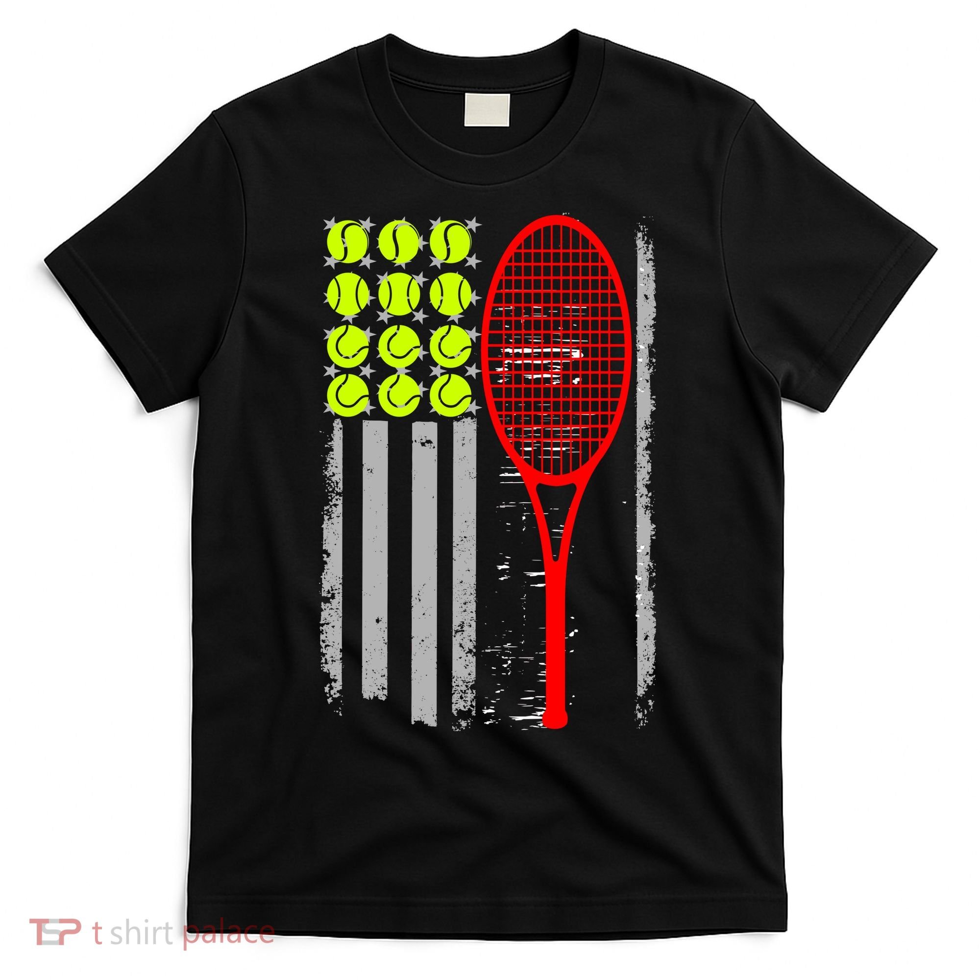 Vintage Tennis American Flag USA  T-Shirt