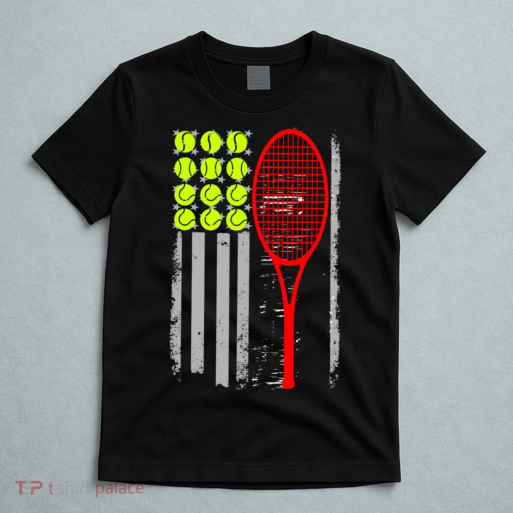 Vintage Tennis American Flag USA  T-Shirt