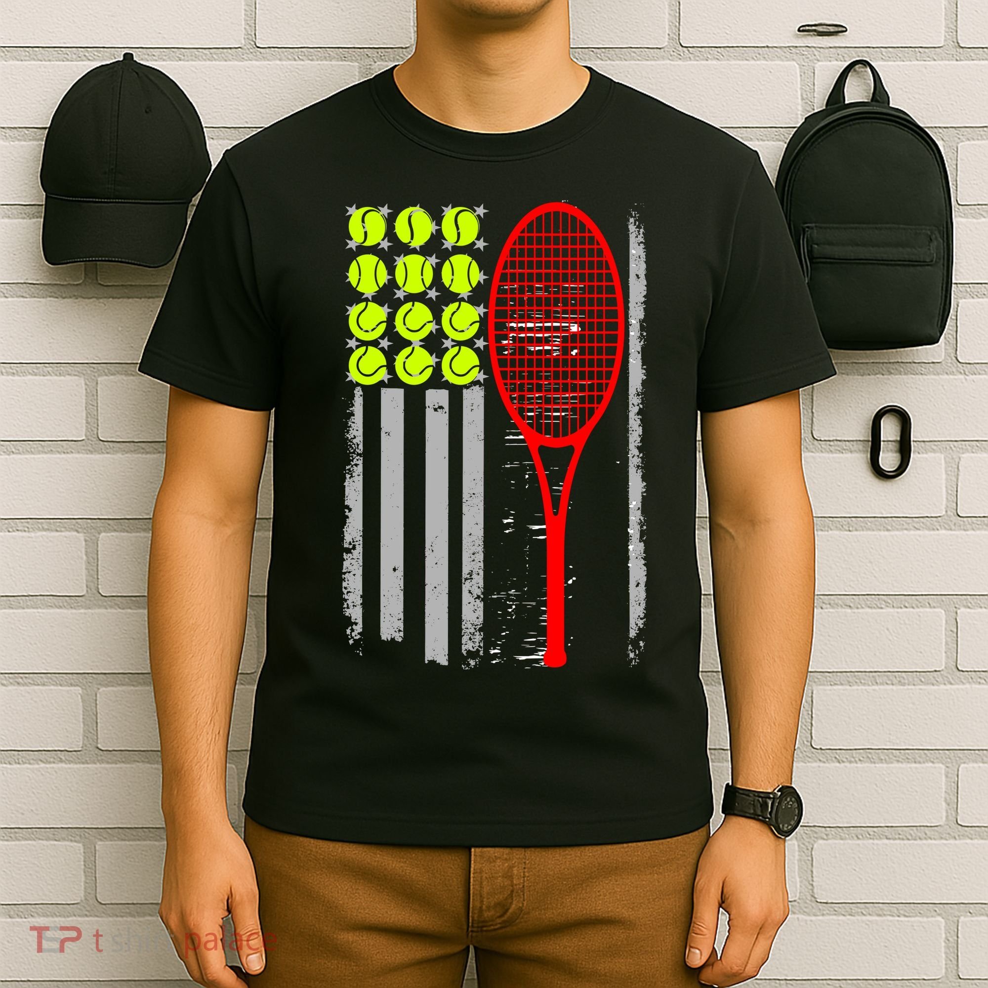 Vintage Tennis American Flag USA  T-Shirt