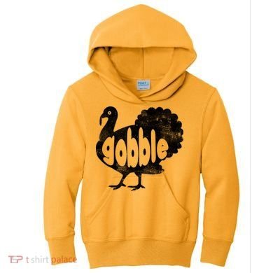 Vintage Thanksgiving Gobble Turkey Kids Hoodie