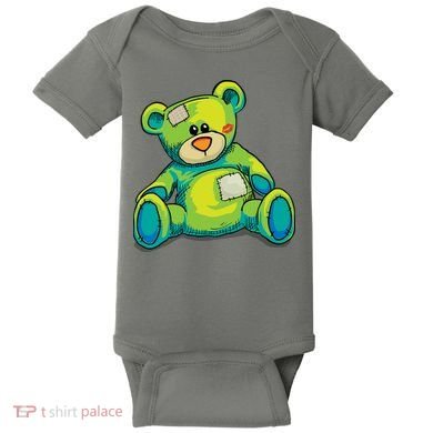 Vintage Torn Colorful Teddy Bear Baby Bodysuit