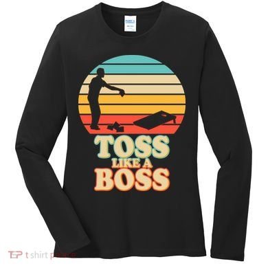 Vintage Toss Like A Boss Cornhole Women's Long Sleeve Shirt