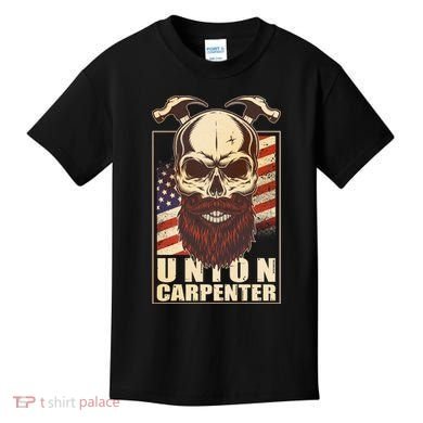 Vintage Union American Carpenter Bearded Skull Kids T-Shirt