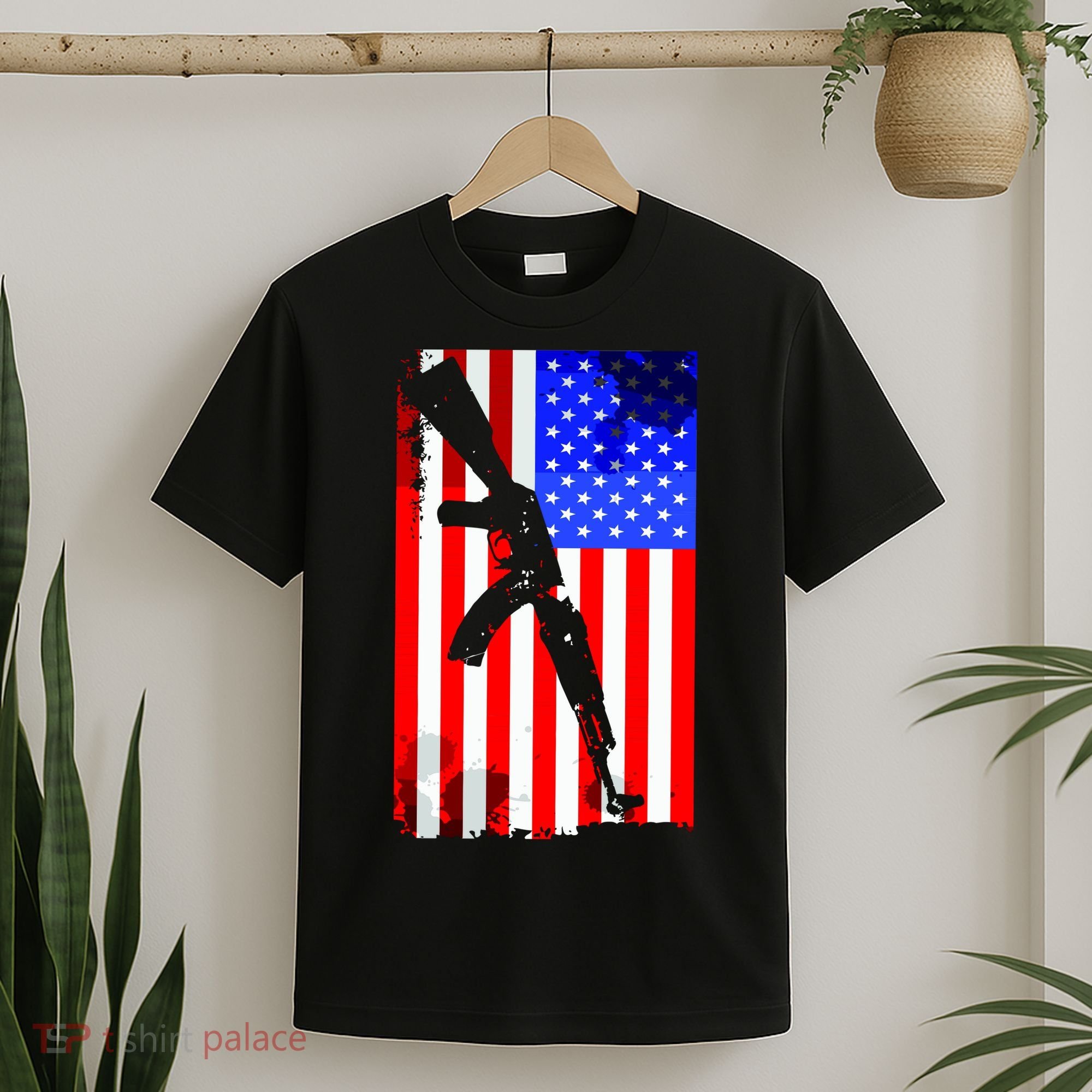 Vintage USA AK-47 Gun American Flag T-Shirt