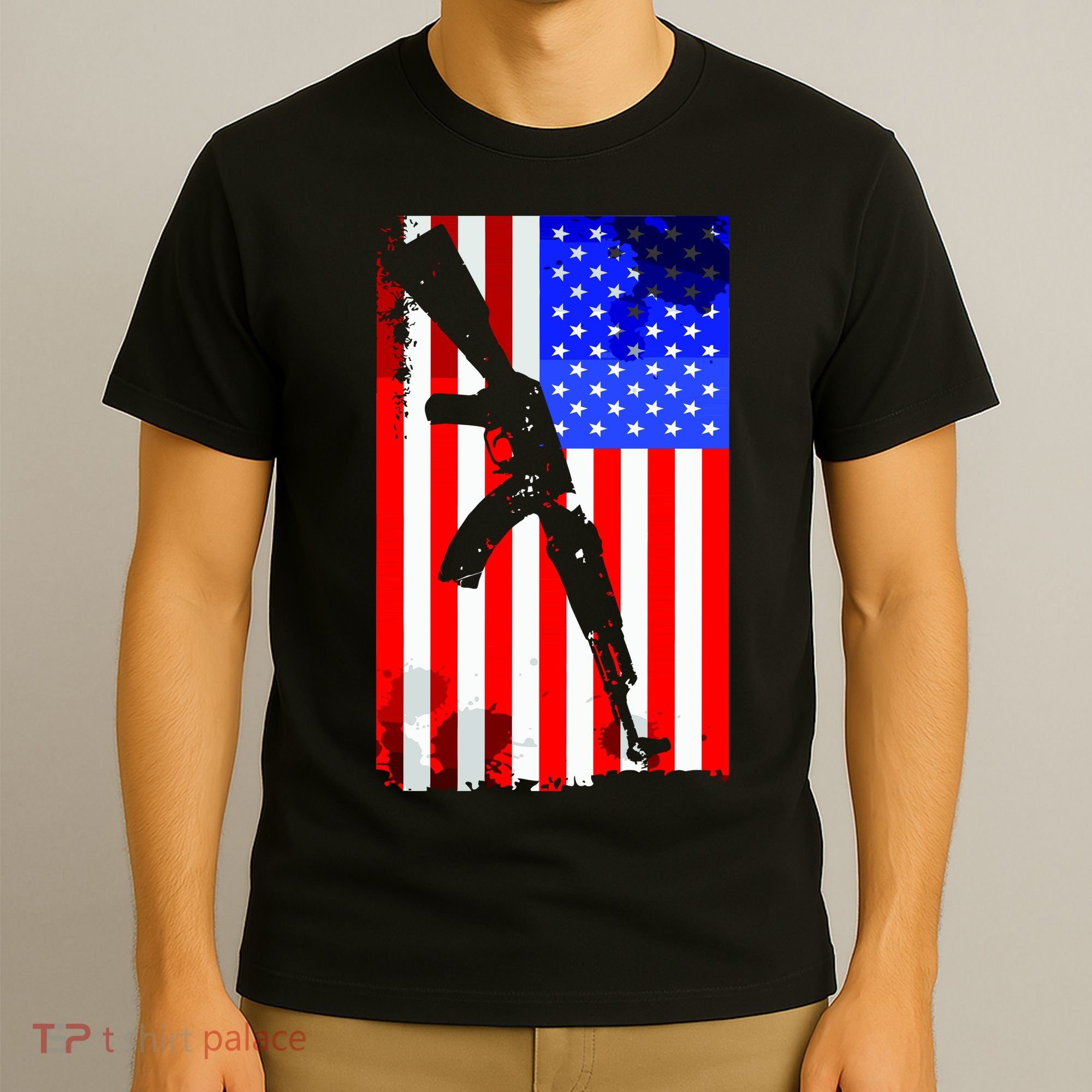 Vintage USA AK-47 Gun American Flag T-Shirt