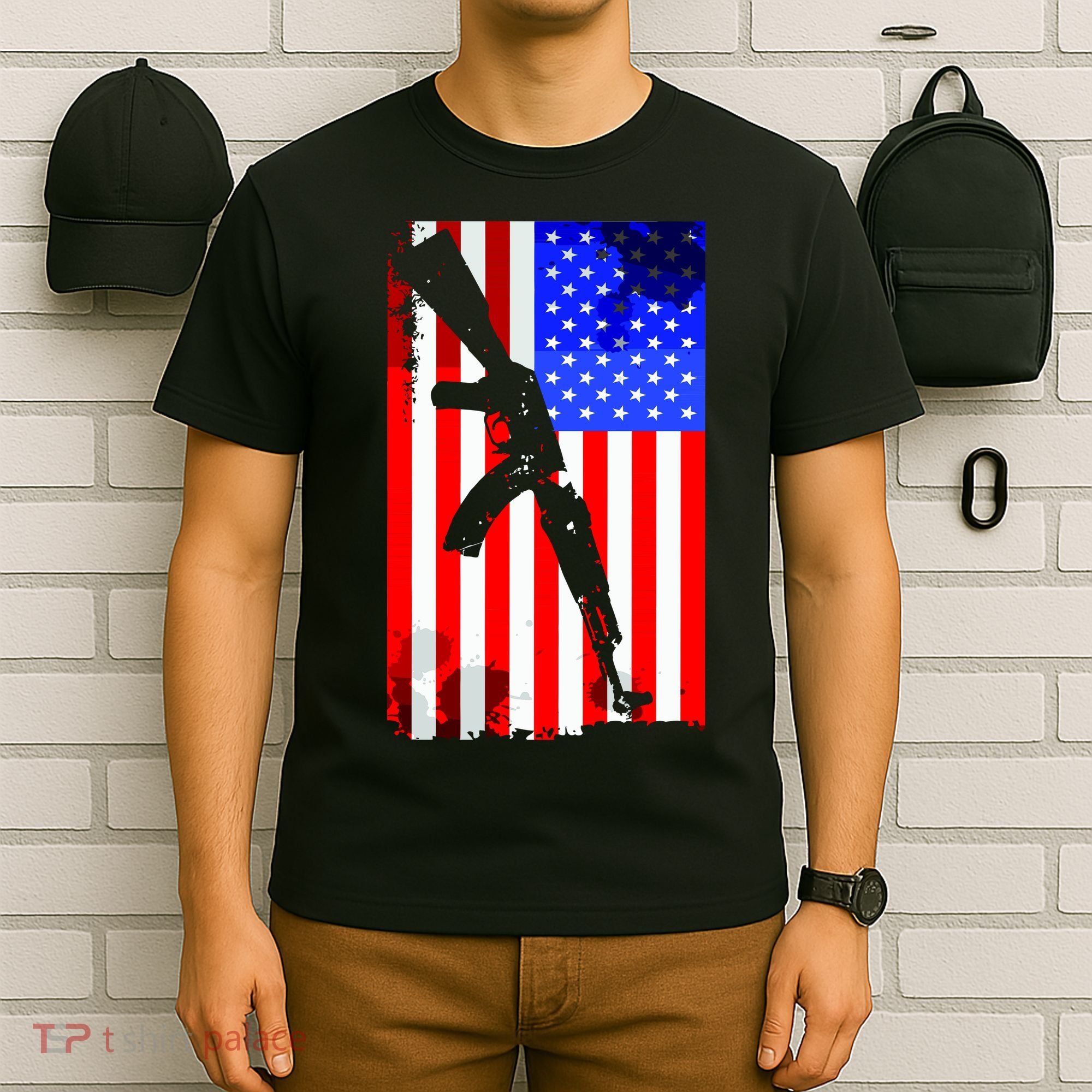 Vintage USA AK-47 Gun American Flag T-Shirt