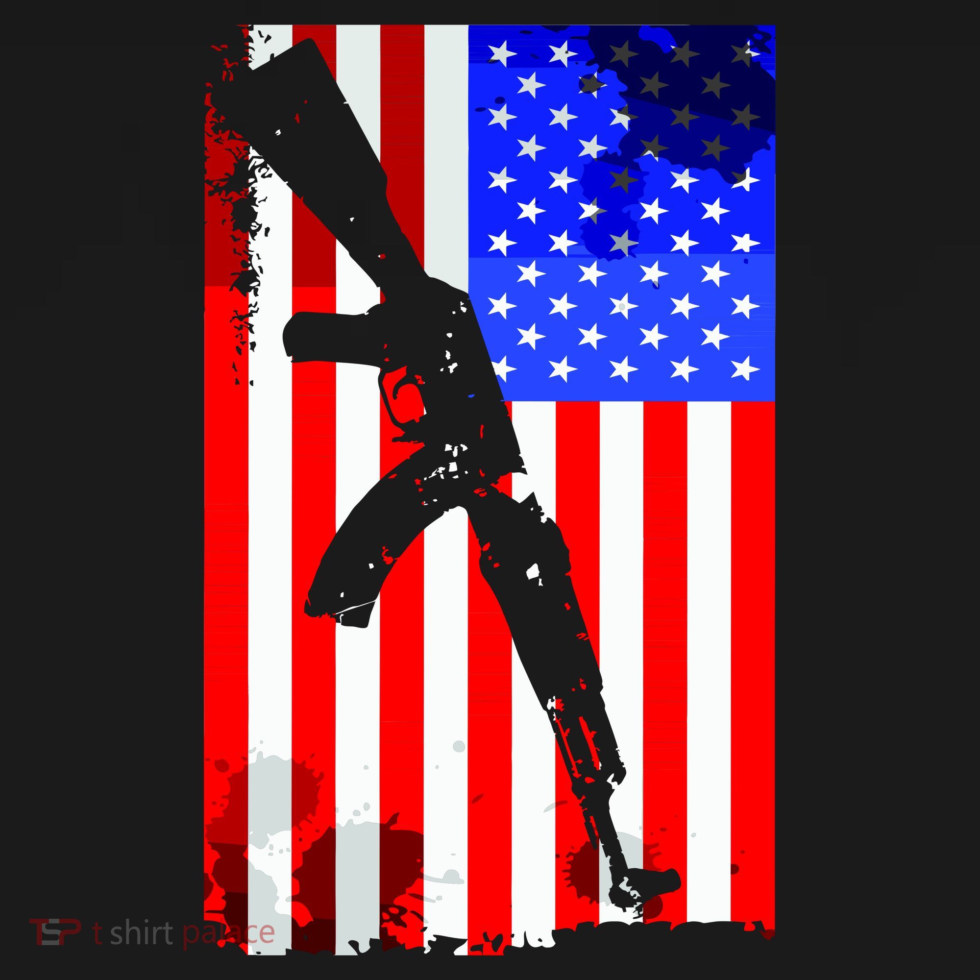 Vintage USA AK-47 Gun American Flag T-Shirt