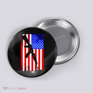 Vintage USA AK-47 Gun American Flag Button