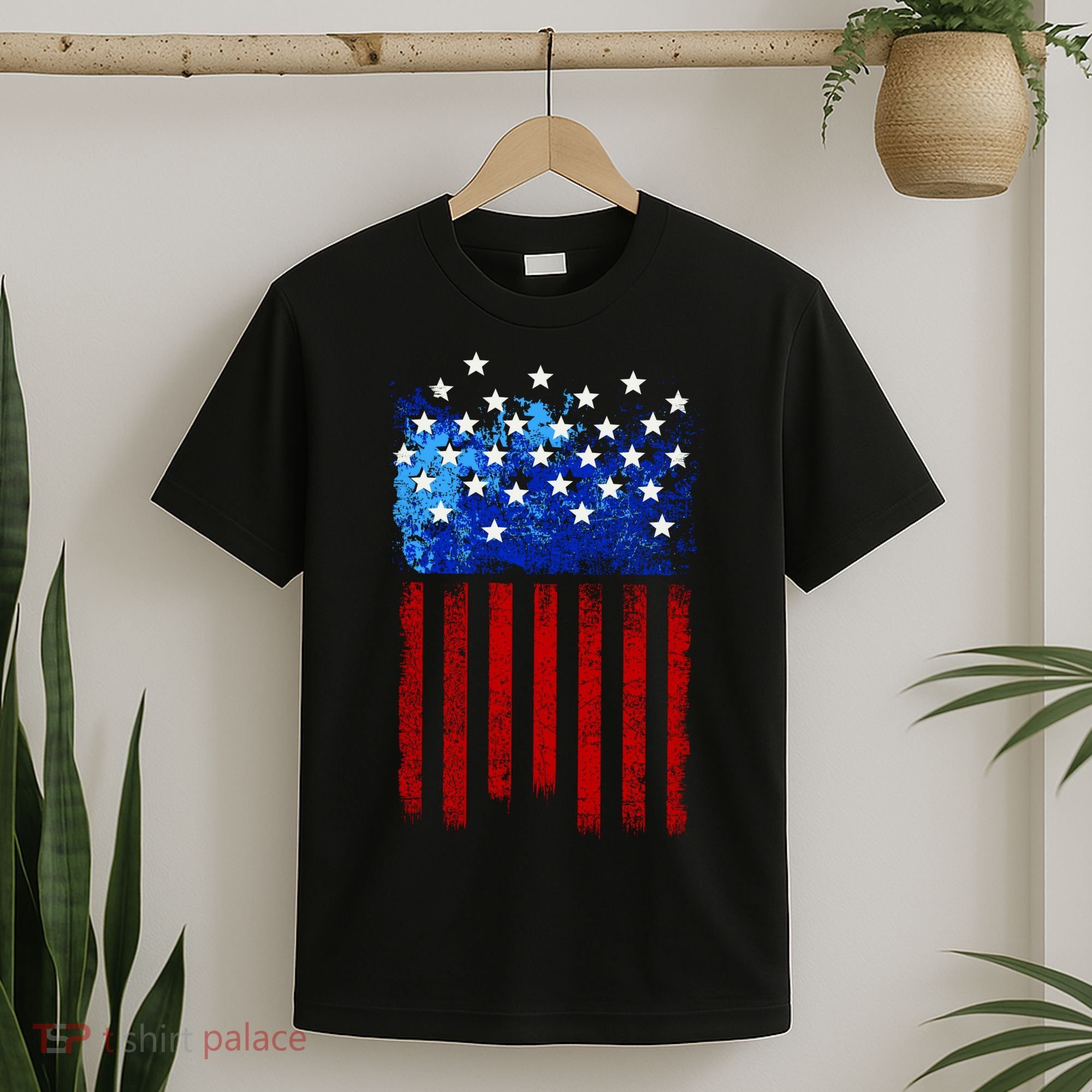 Vintage USA American Flag Paint T-Shirt