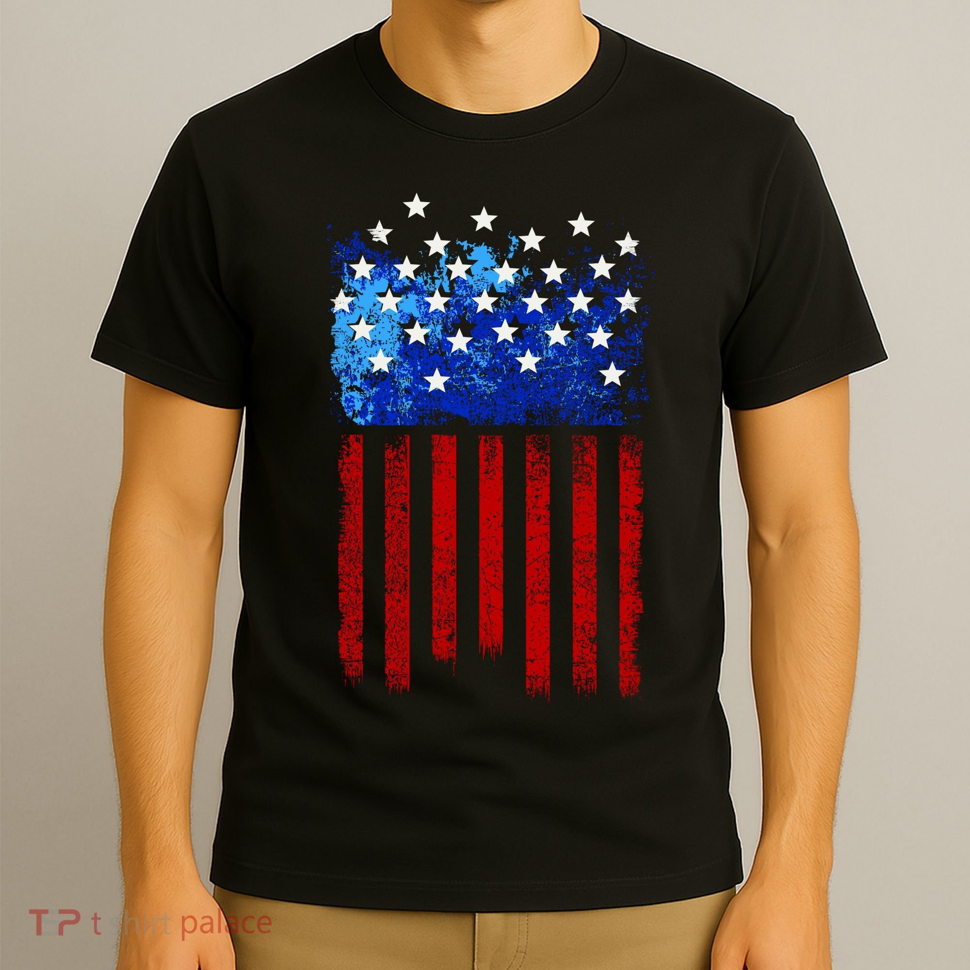 Vintage USA American Flag Paint T-Shirt