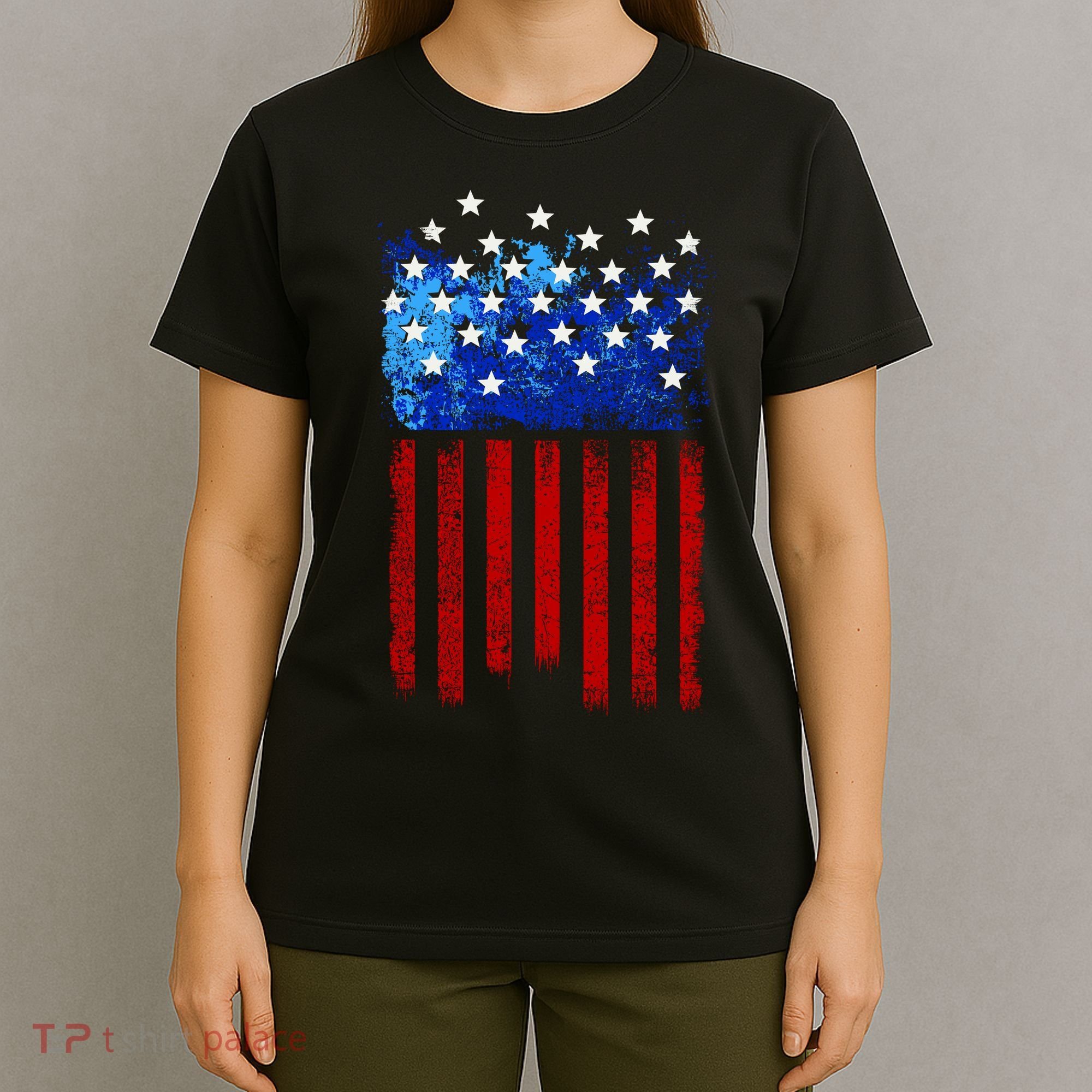 Vintage USA American Flag Paint T-Shirt