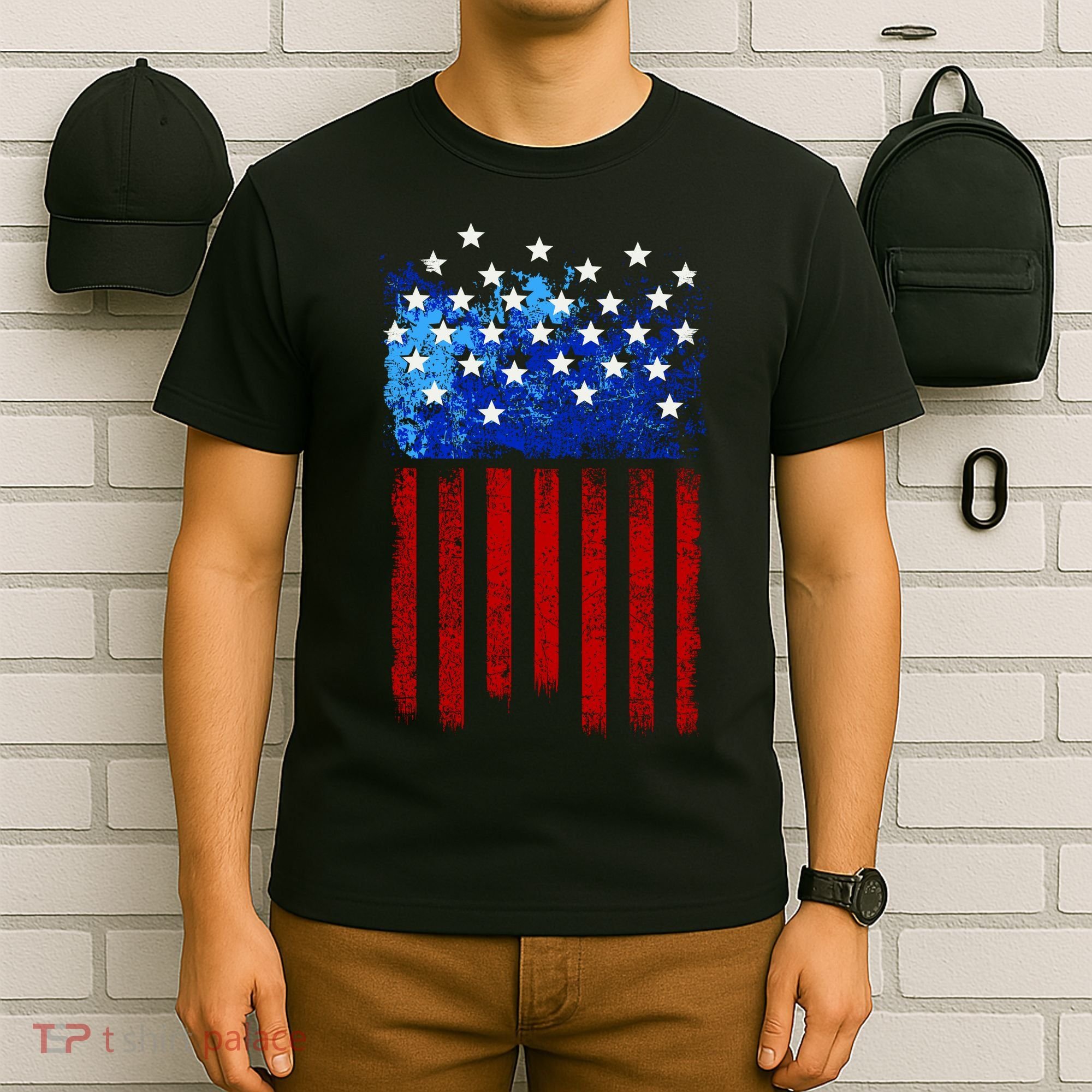 Vintage USA American Flag Paint T-Shirt