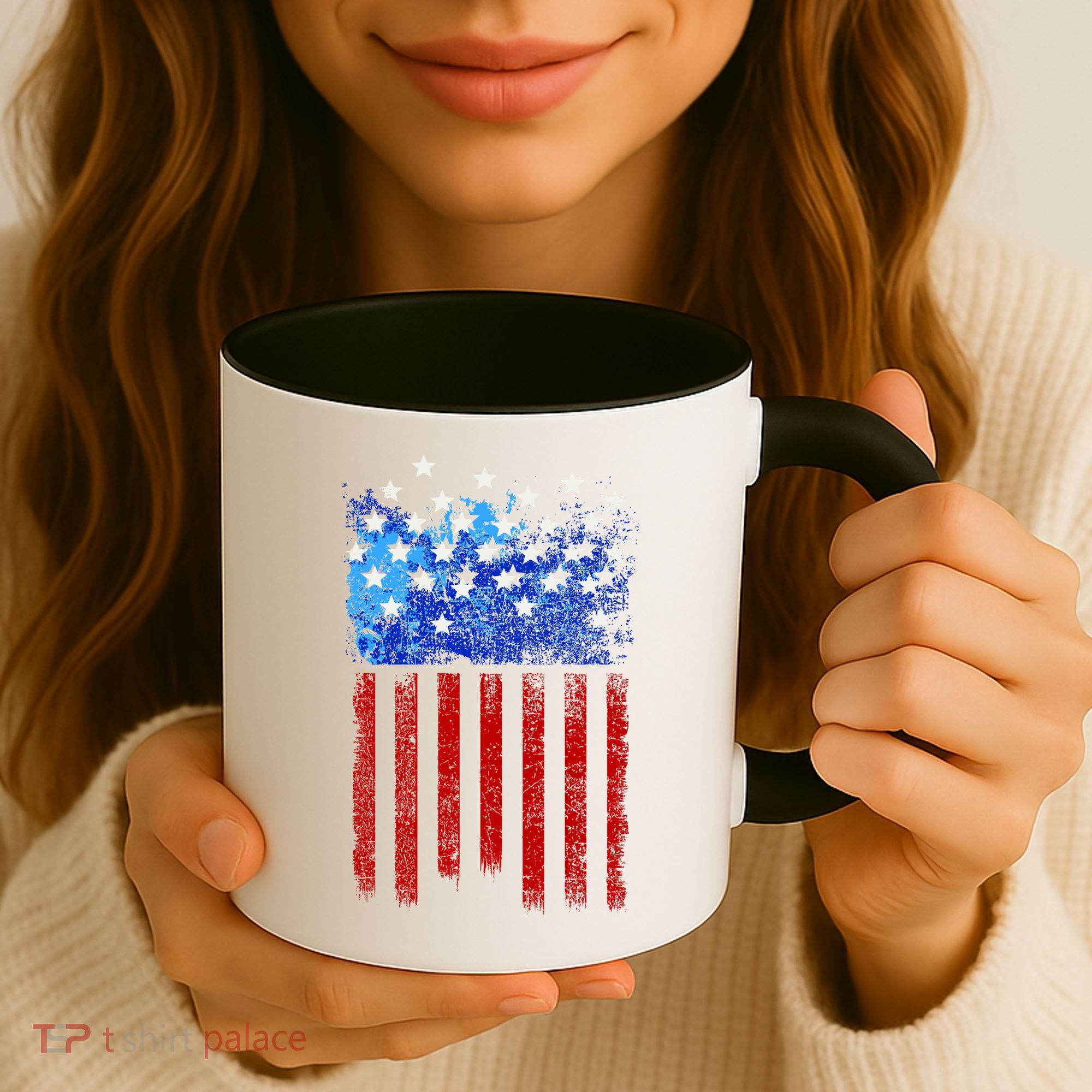 Vintage USA American Flag Paint Coffee Mug