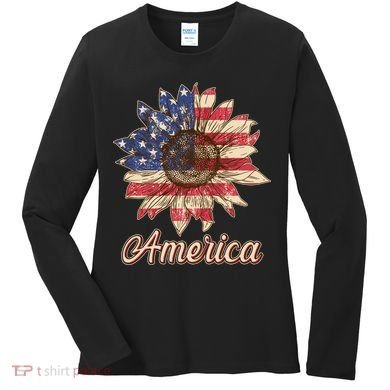 Vintage USA American Sunflower Women's Long Sleeve Shirt