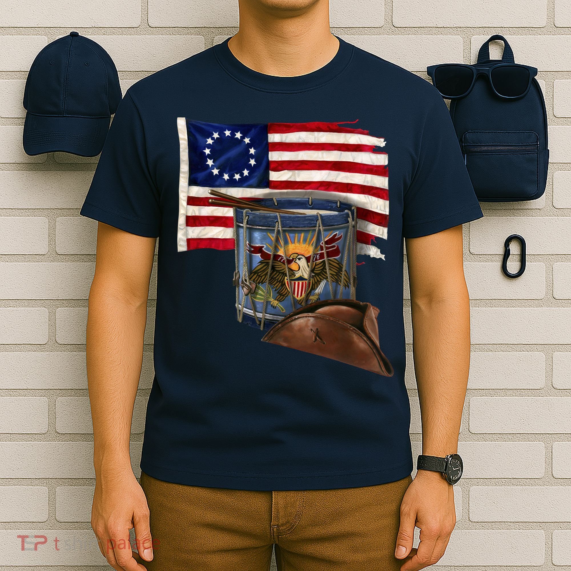 Vintage USA Flag Patriotic Drum T-Shirt