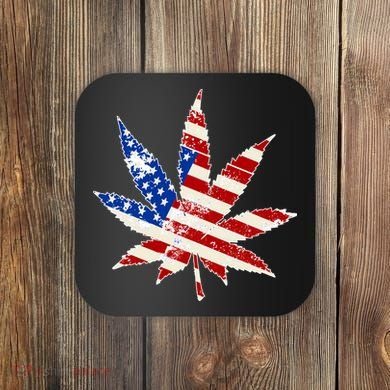 Vintage Weed American Flag 420 Coaster