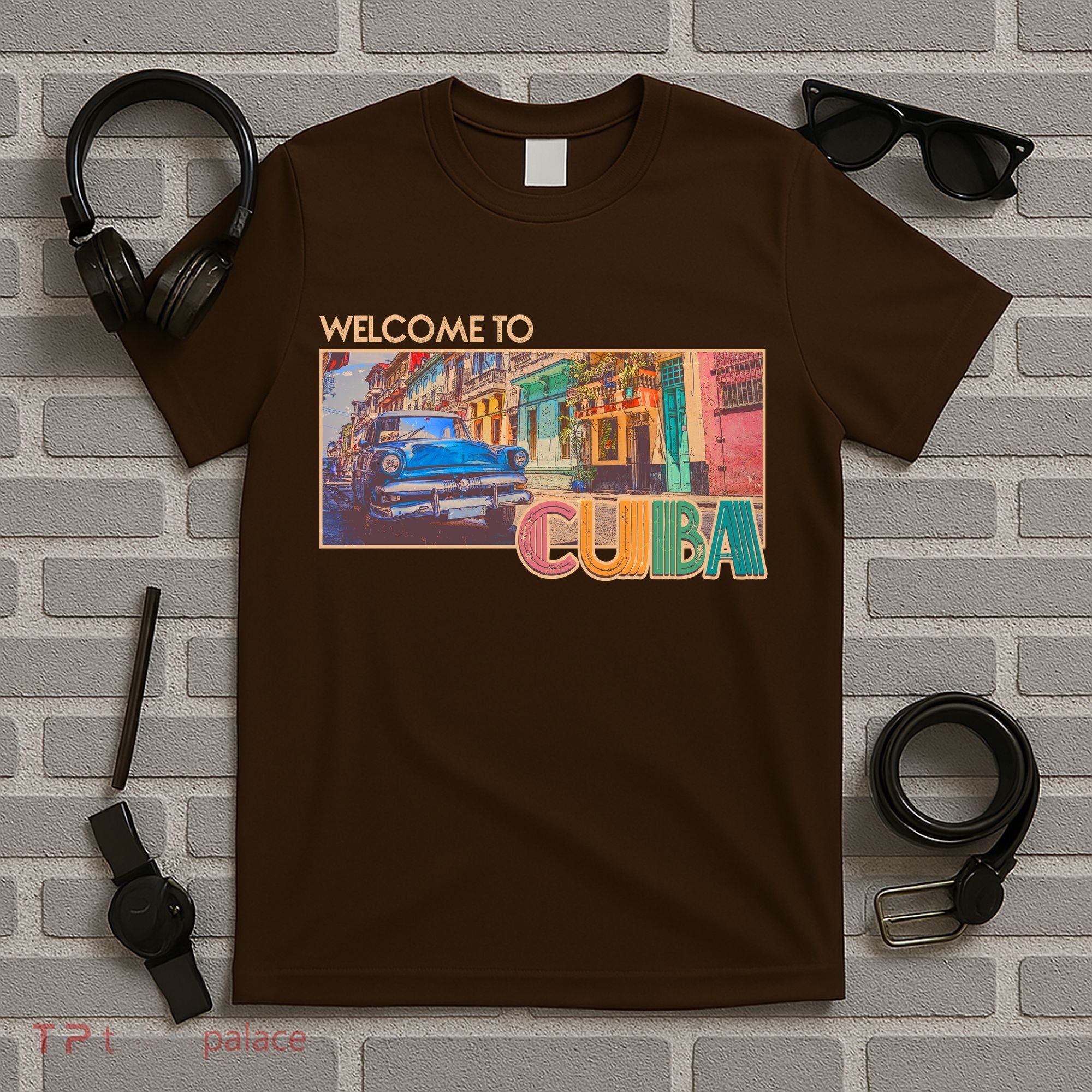 Vintage Welcome To Cuba Travel Poster Banner T-Shirt