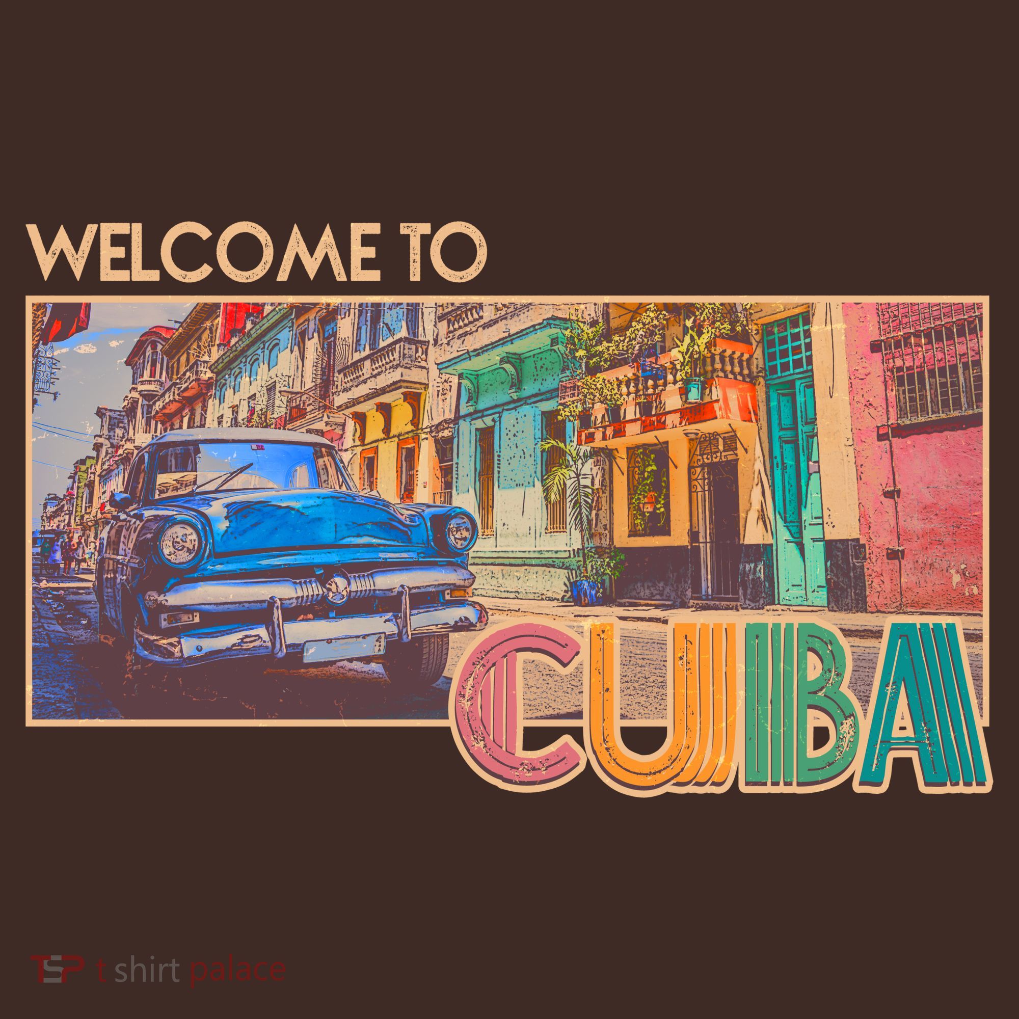 Vintage Welcome To Cuba Travel Poster Banner T-Shirt