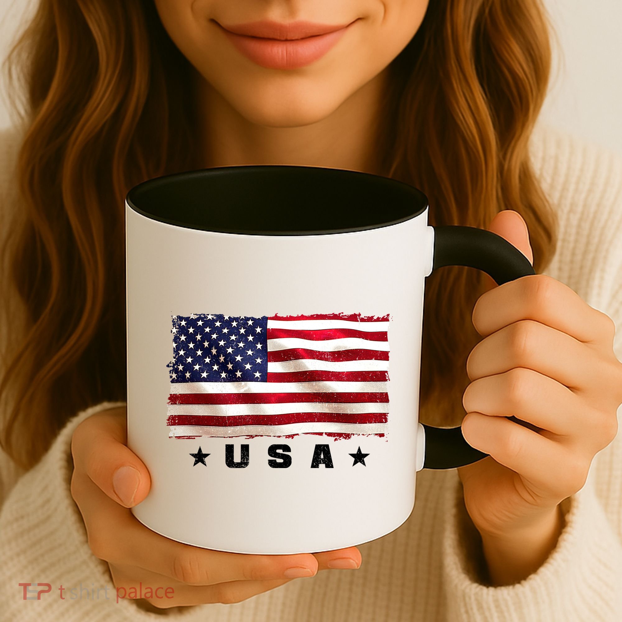 Vintage Worn USA Flag Coffee Mug