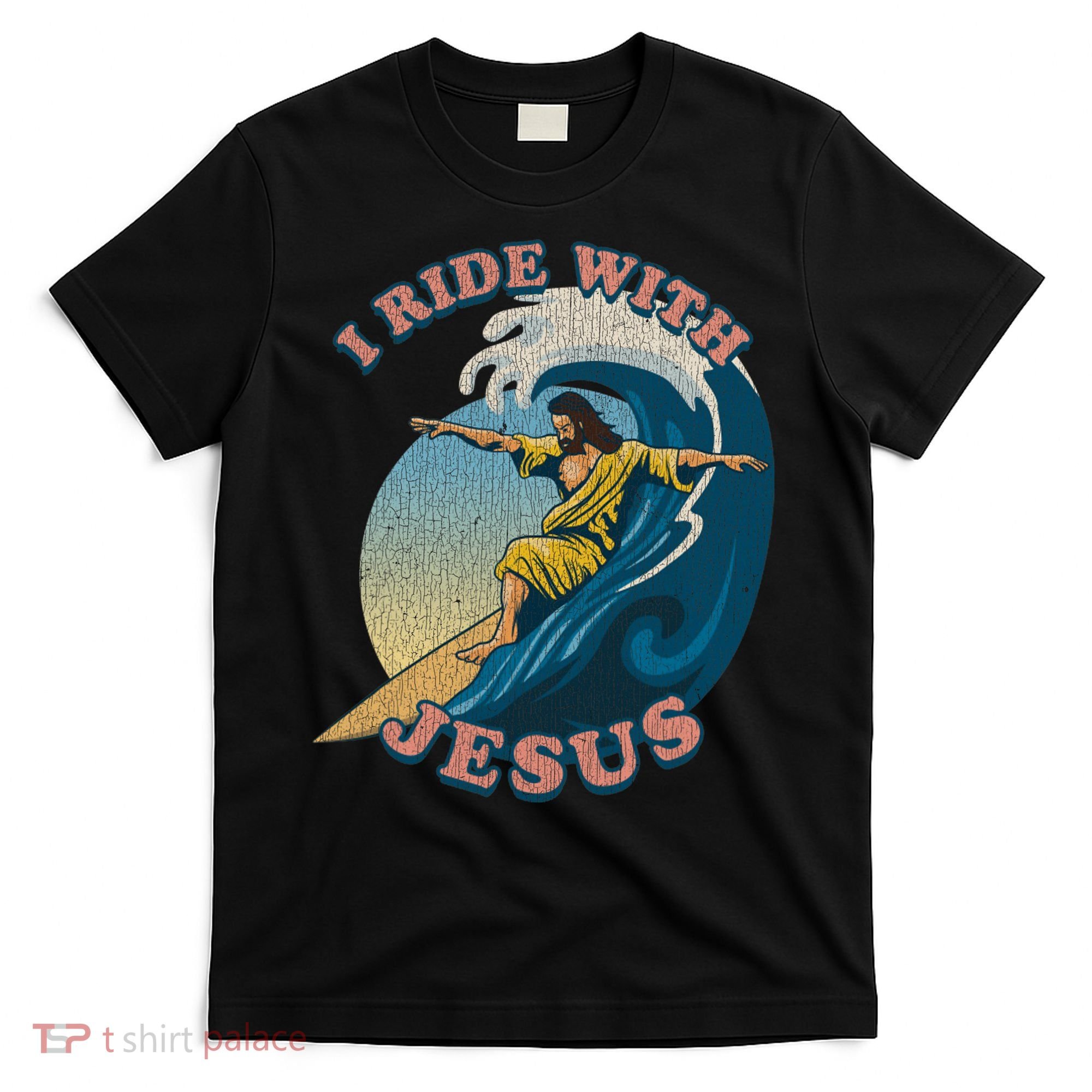 Vintage I Ride With Jesus Surfing Jesus T-Shirt